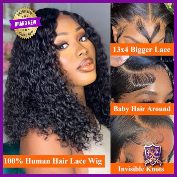16 Inch Deep Wave Bob Wig Human Hair 200 Density 13x4 Lace Front display picture 2